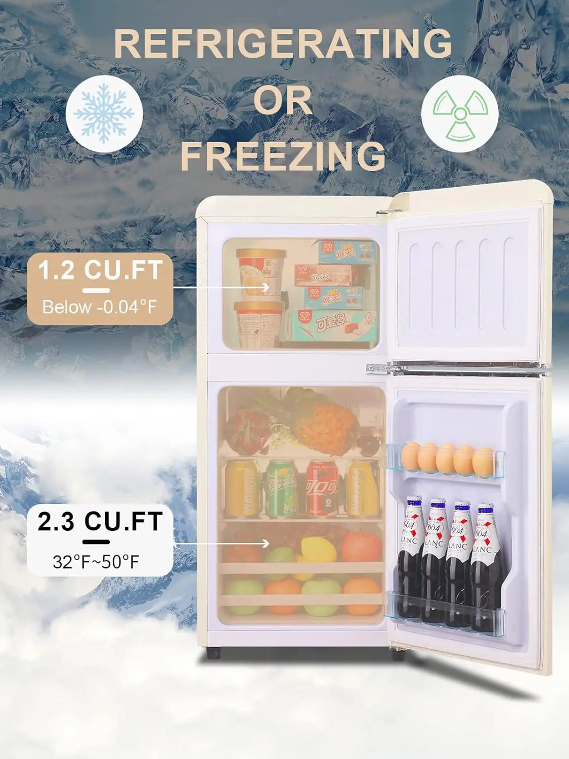 Krib Bling Compact Refrigerator With Freezer Retro Mini Fridge