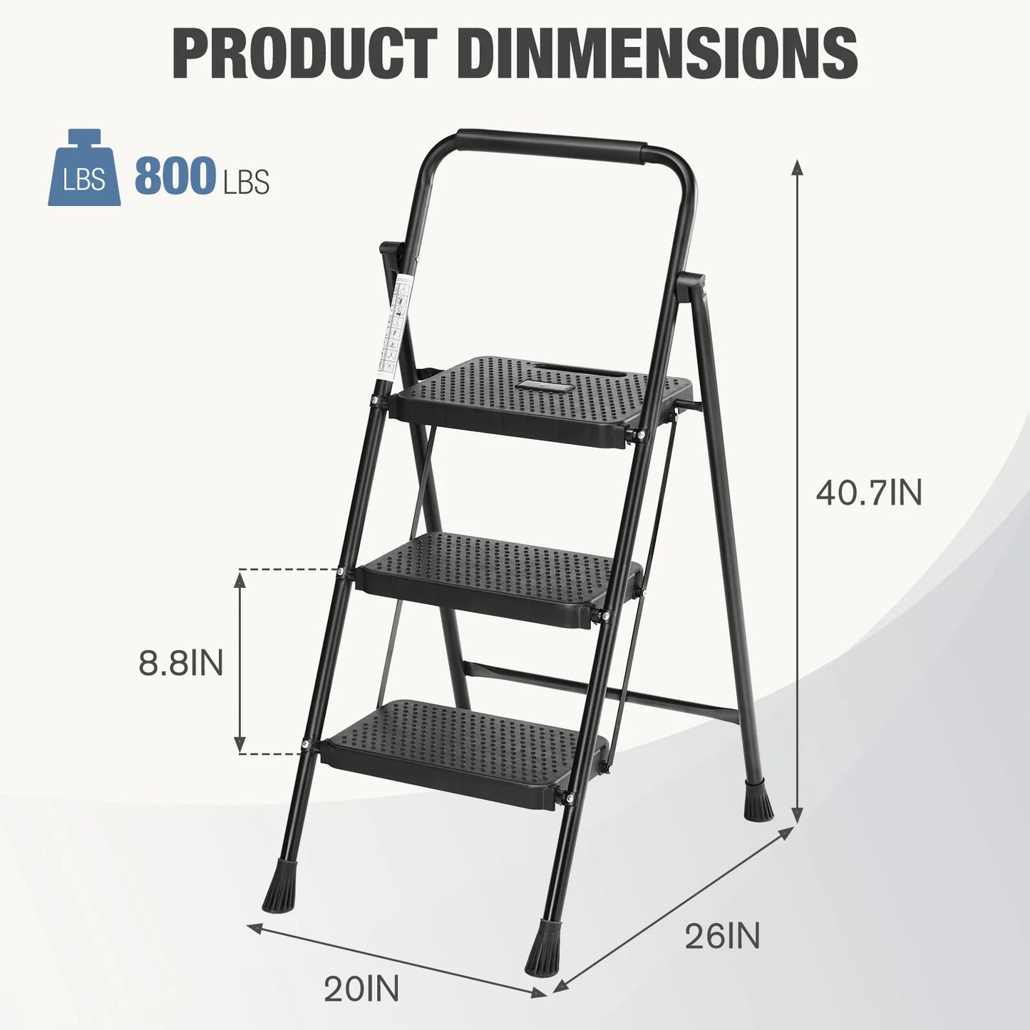 JHK Folding Step Ladder Stool With Anti Slip Pedals