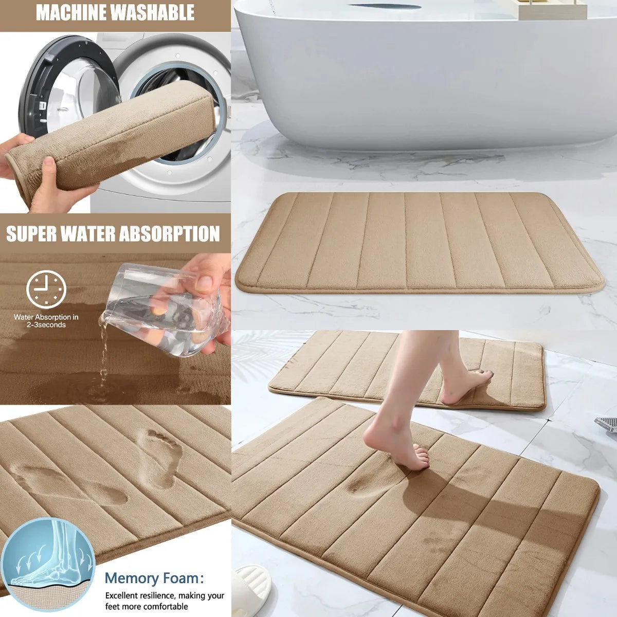 Diamri Non Slip Bath Mat Coral Fleece Cotton Super Absorbent