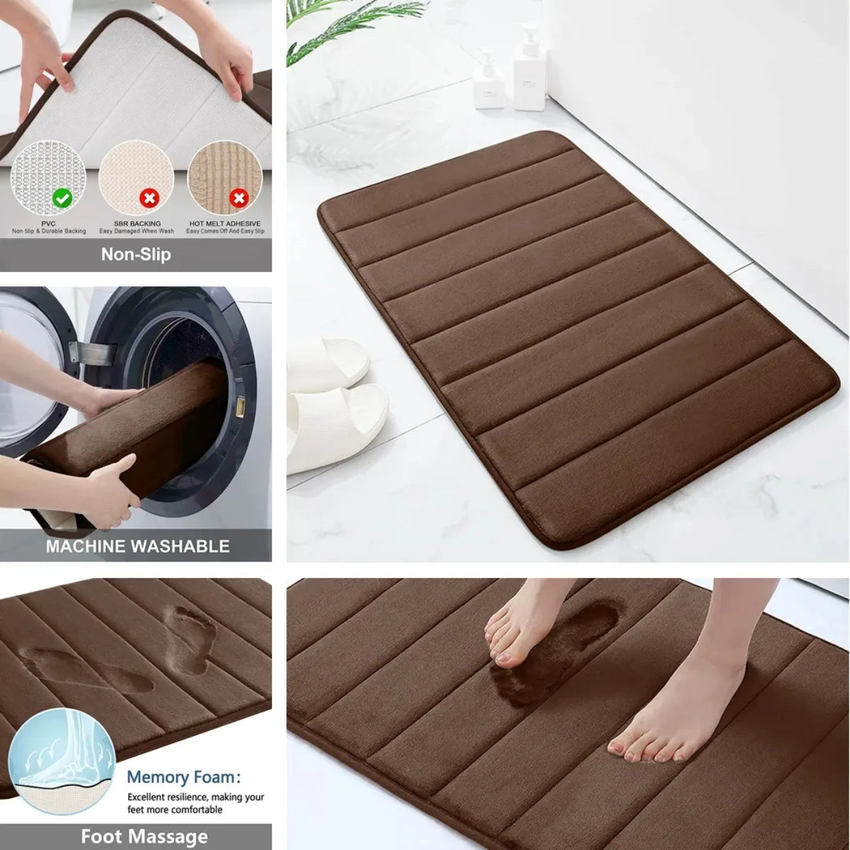 Diamri Non Slip Bath Mat Coral Fleece Cotton Super Absorbent