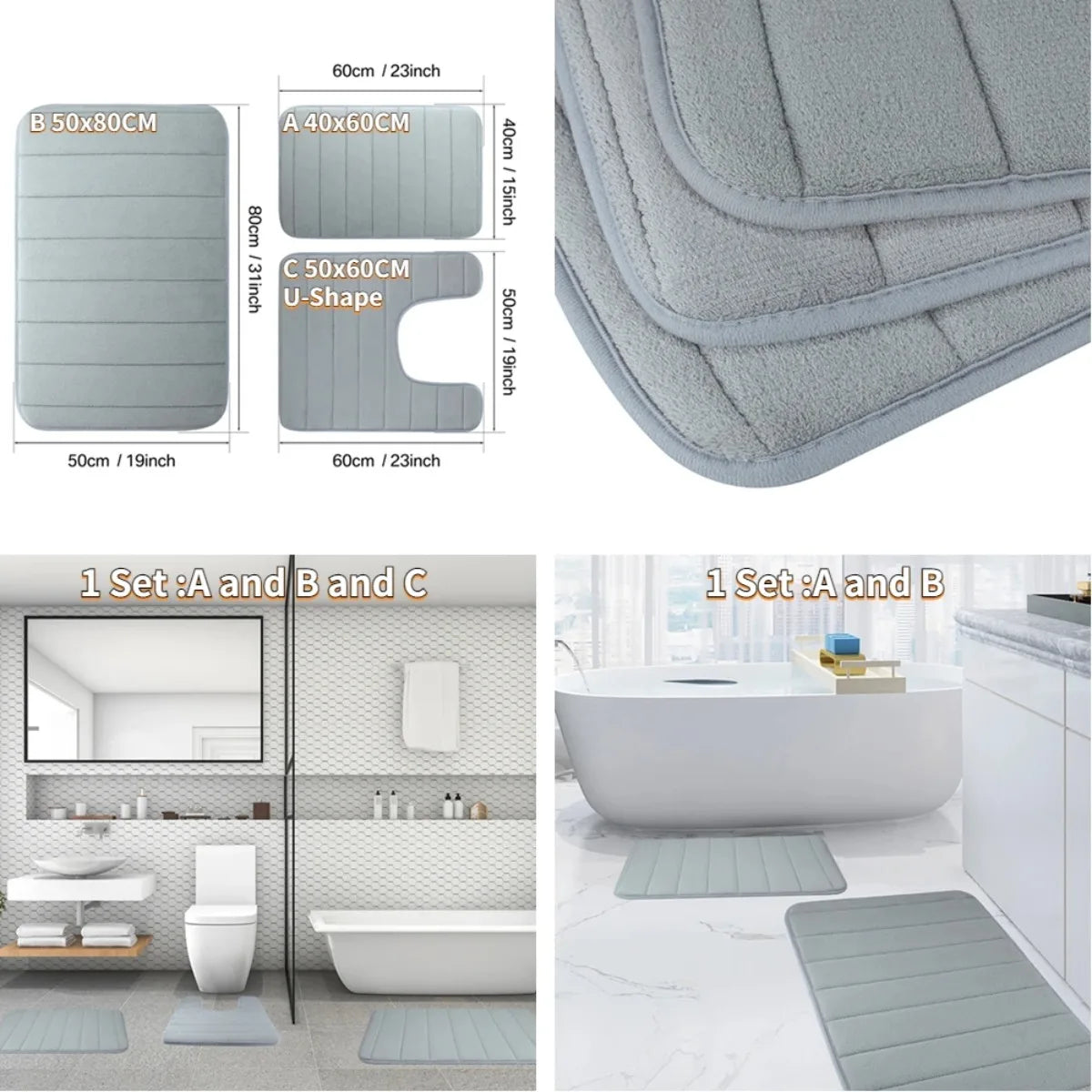 Diamri Non Slip Bath Mat Coral Fleece Cotton Super Absorbent