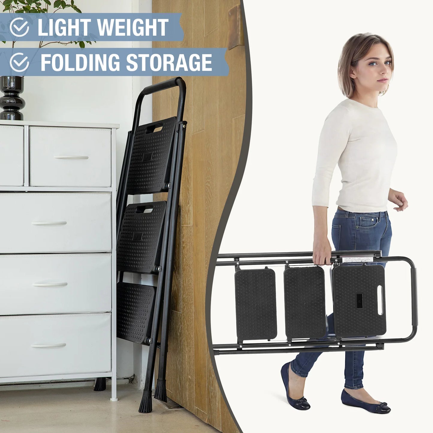 JHK Folding Step Ladder Stool With Anti Slip Pedals