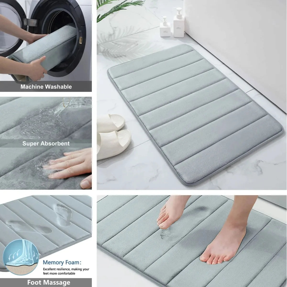 Diamri Non Slip Bath Mat Coral Fleece Cotton Super Absorbent