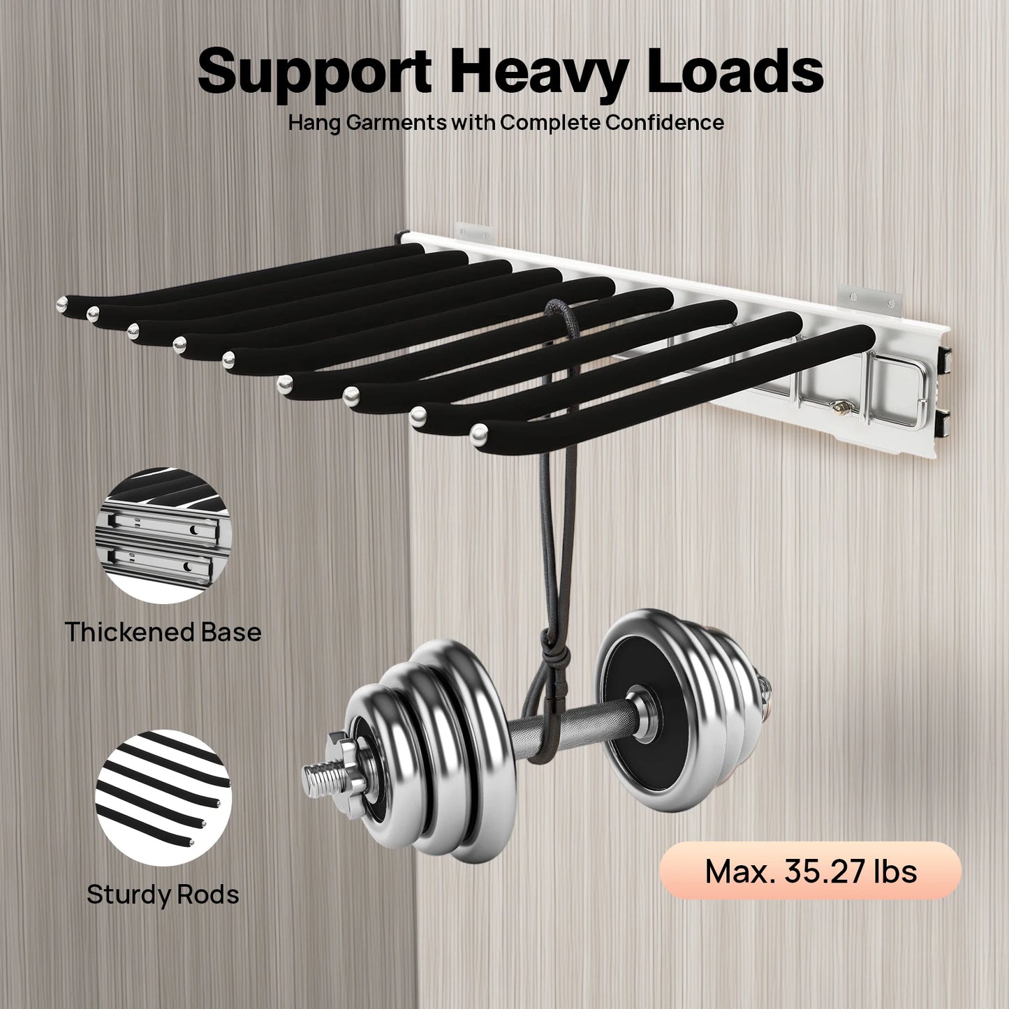 9-Rod Wall Mount Pants Rack With Silent Push-Pull Rails