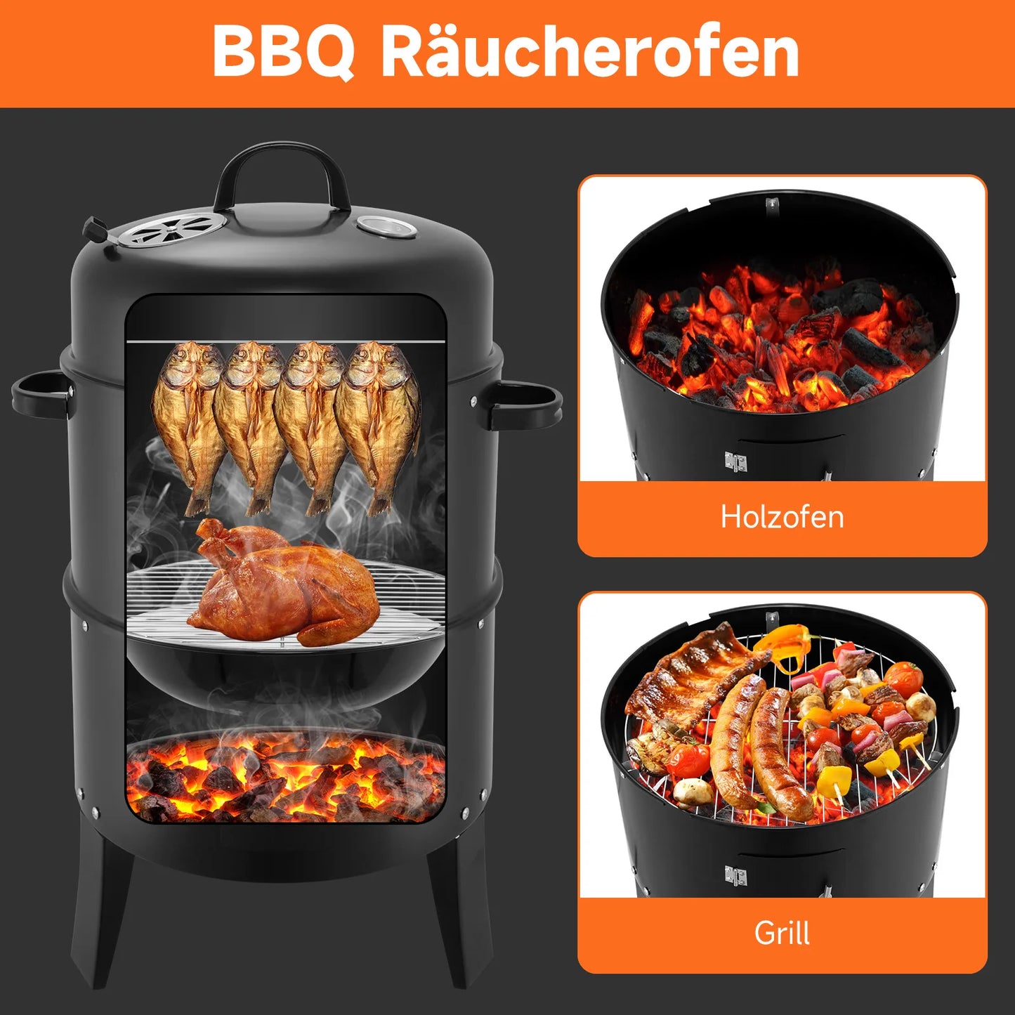 3 In 1 Smoked Grill Vertical Portable Smoker For Camping