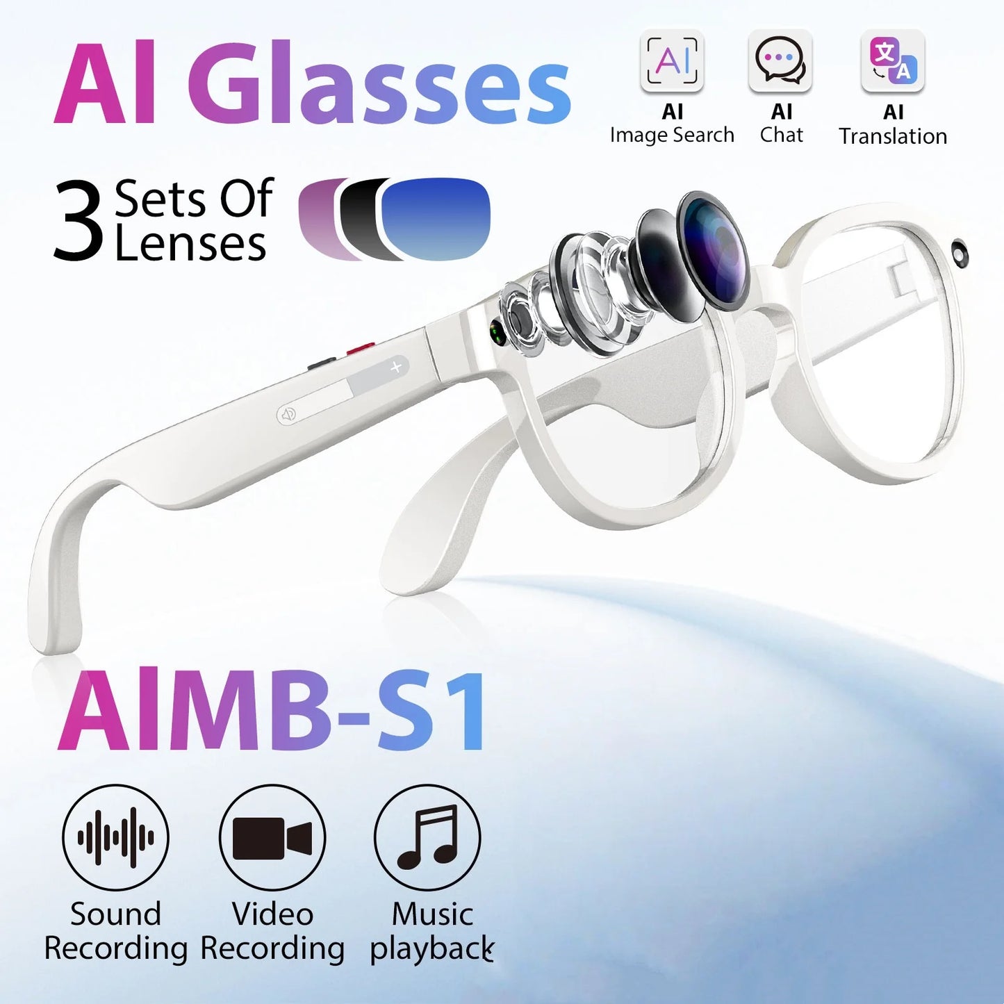 AI Glasses With Dual Cameras Video Wireless Long Battery Life S1