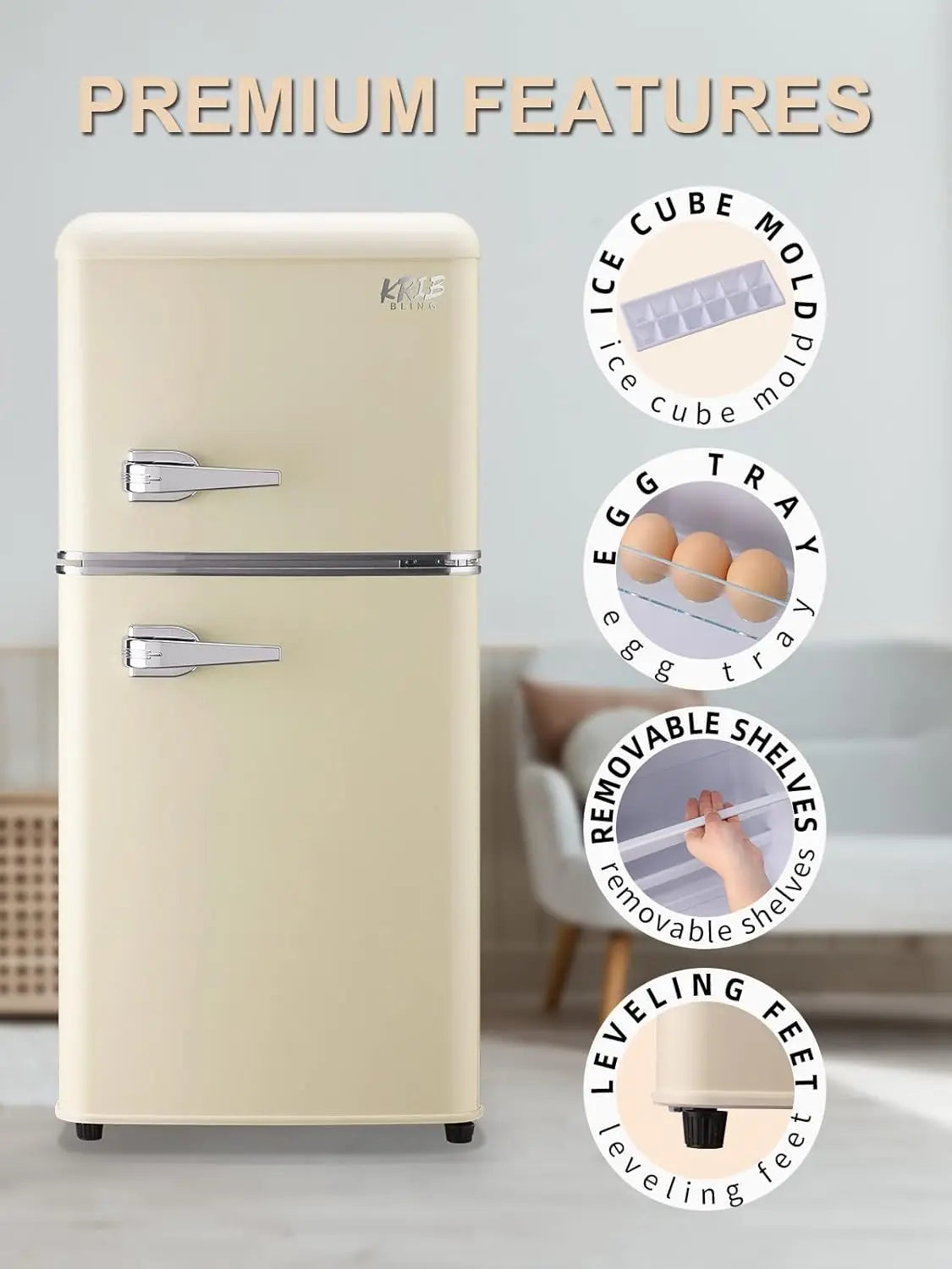 Krib Bling Compact Refrigerator With Freezer Retro Mini Fridge