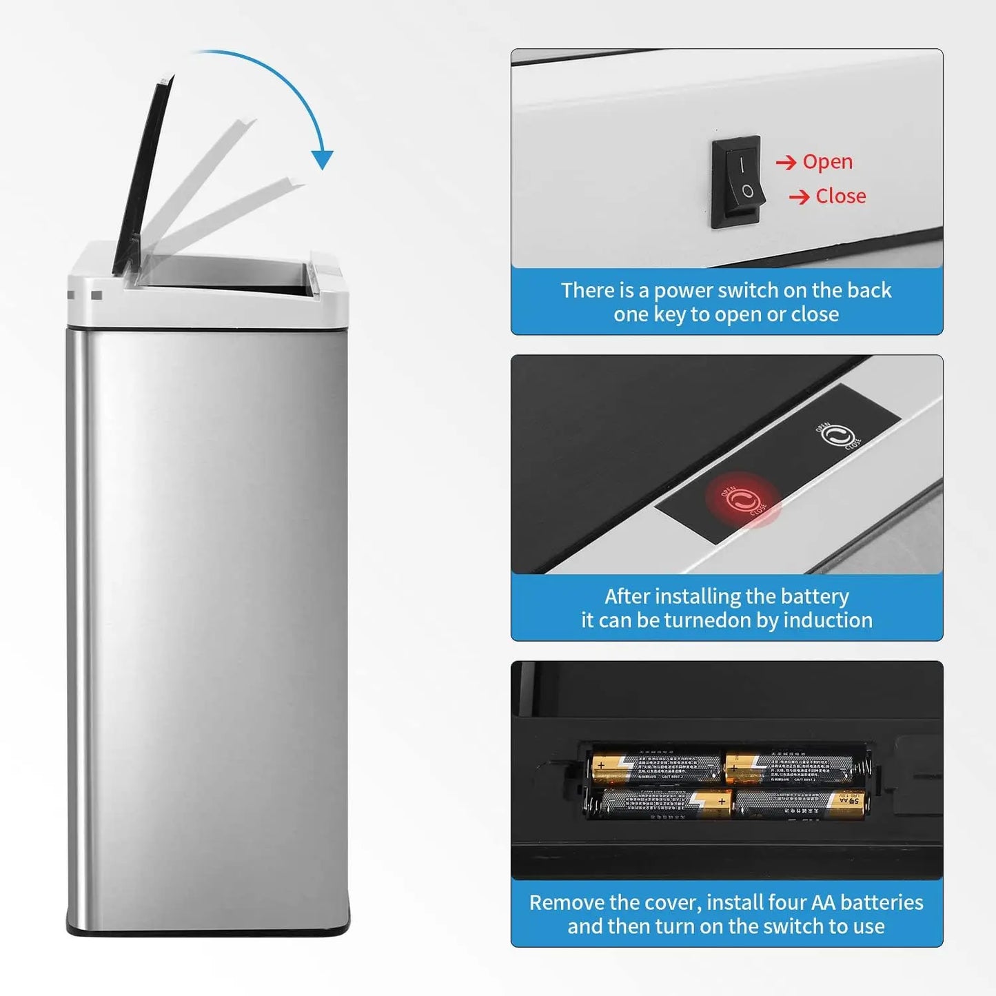 Automatic Touchless Trash Can Stainless Steel With Lid For Home Office