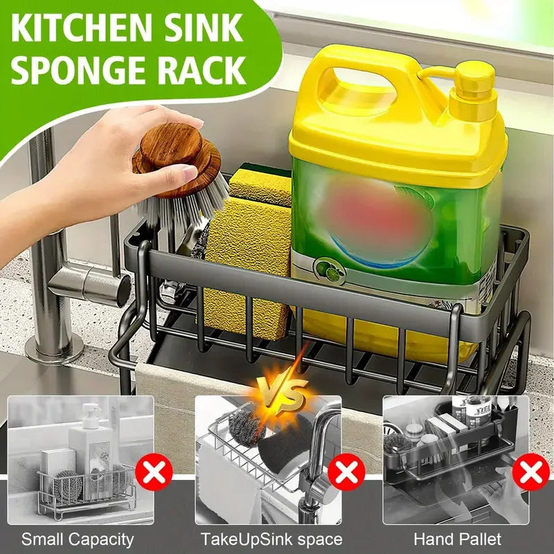 Stainless Steel Kitchen Sink Organizer Rack For Cleaning Supplies And Sponges