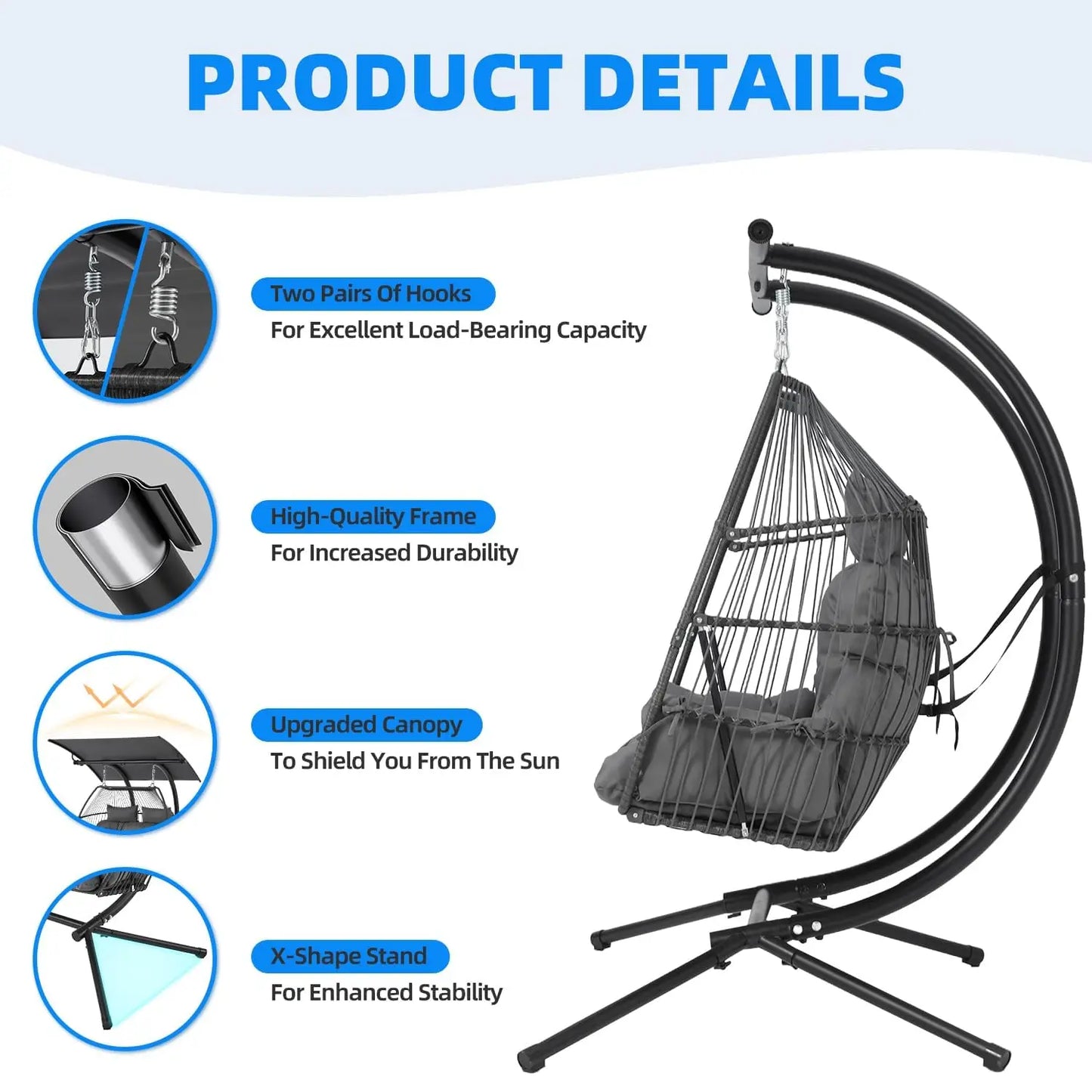 Double Egg Outdoor Swing Chair With Adjustable Canopy
