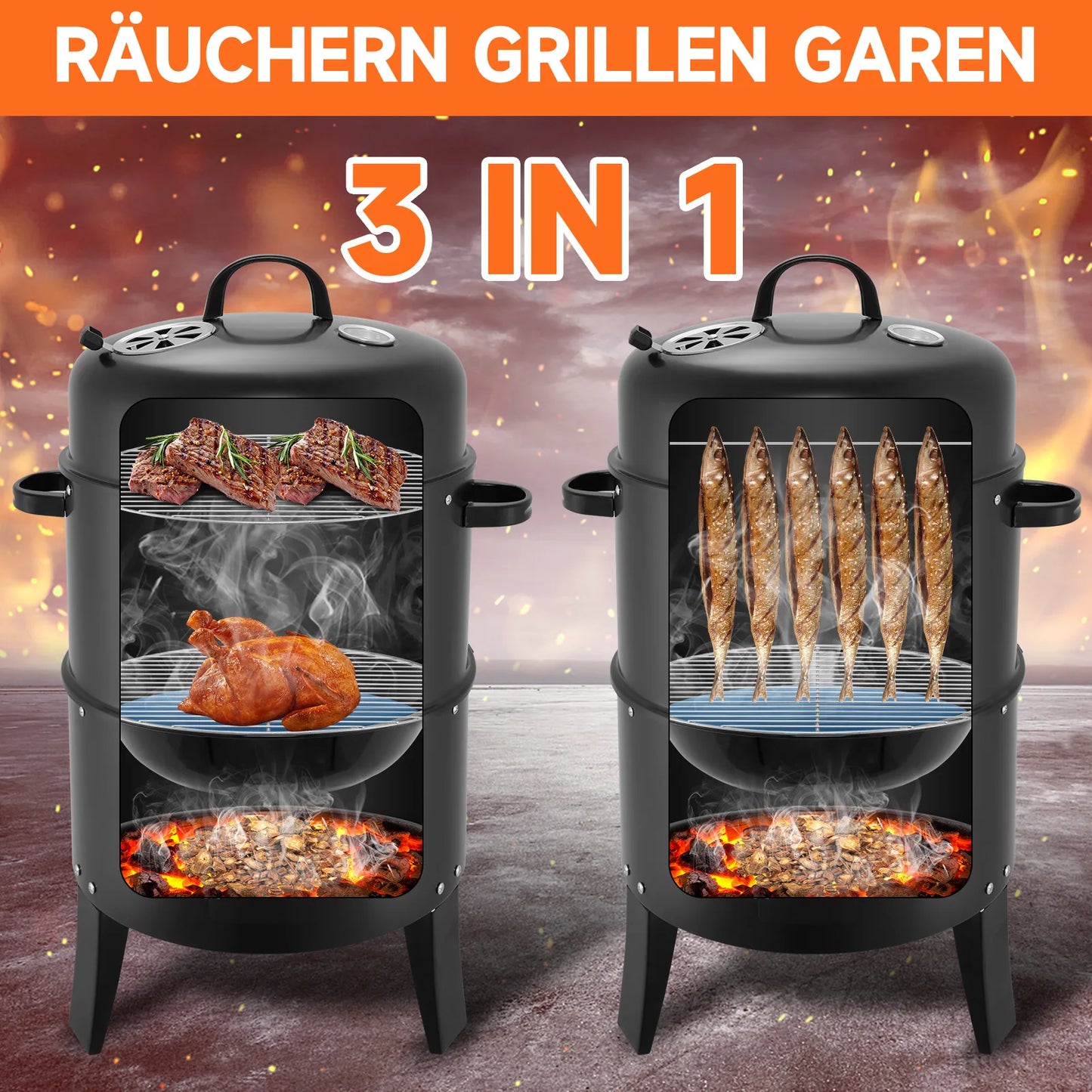 3 In 1 Smoked Grill Vertical Portable Smoker For Camping