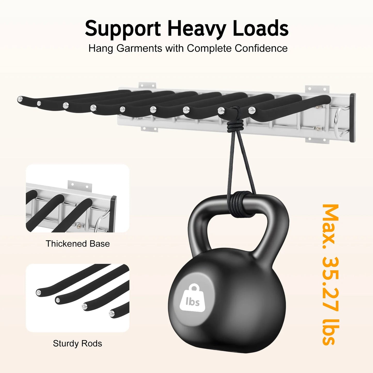 9-Rod Wall Mount Pants Rack With Silent Push-Pull Rails