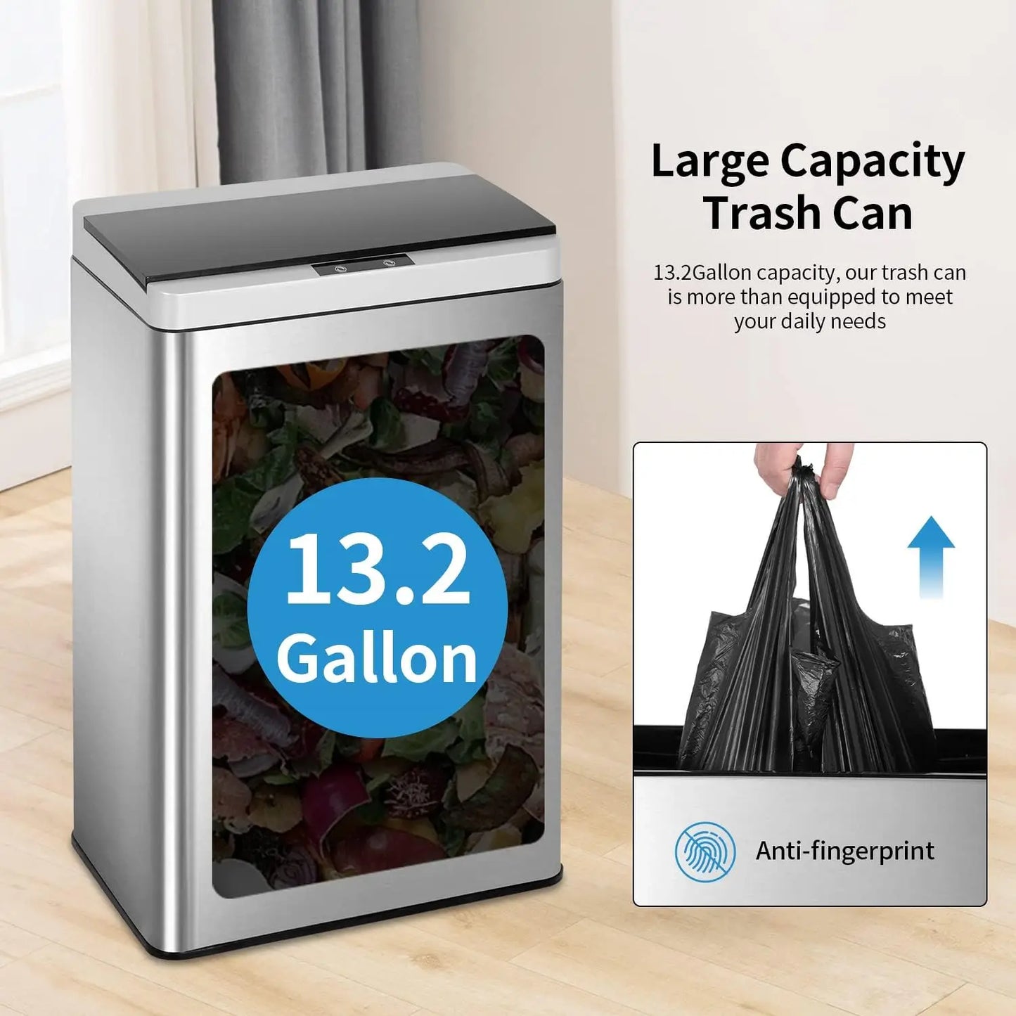 Automatic Touchless Trash Can Stainless Steel With Lid For Home Office