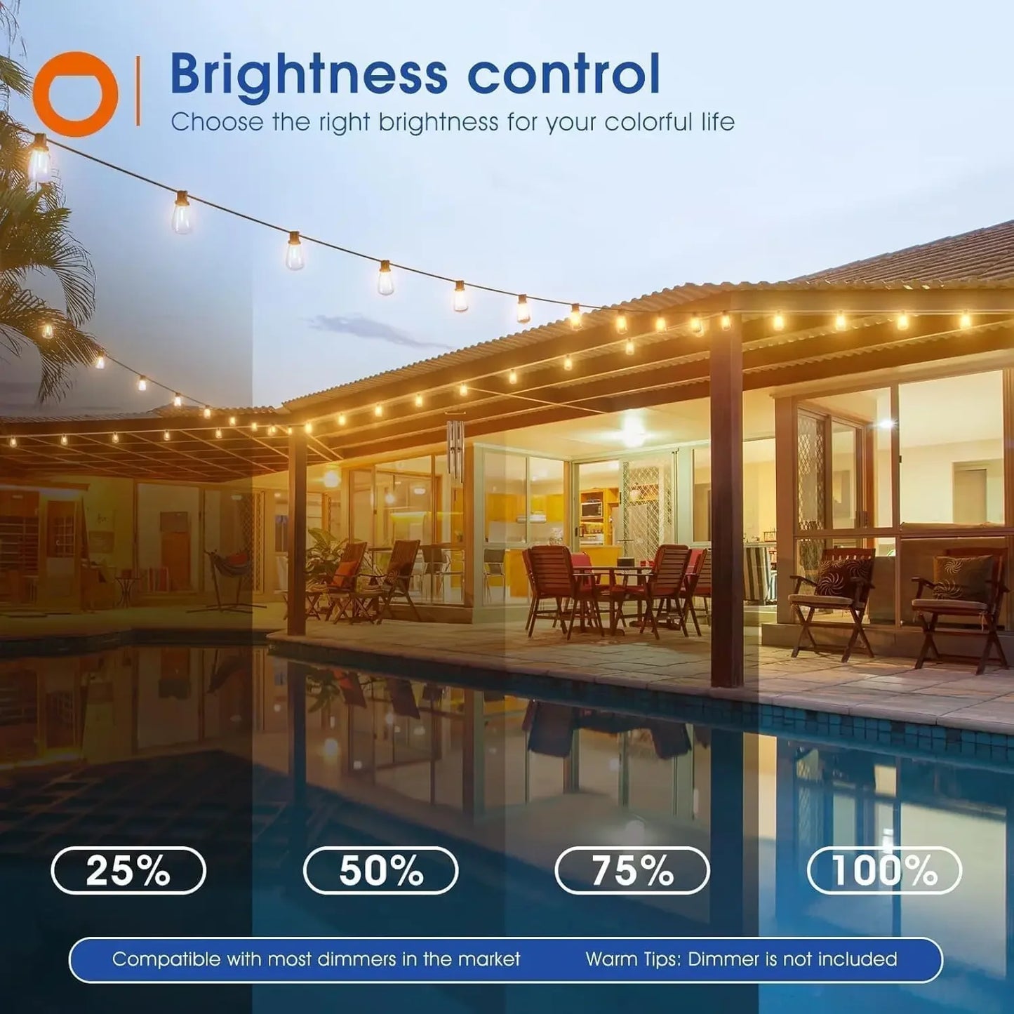 MIMIRGB 150Ft LED Outdoor String Lights Dimmable Waterproof Patio