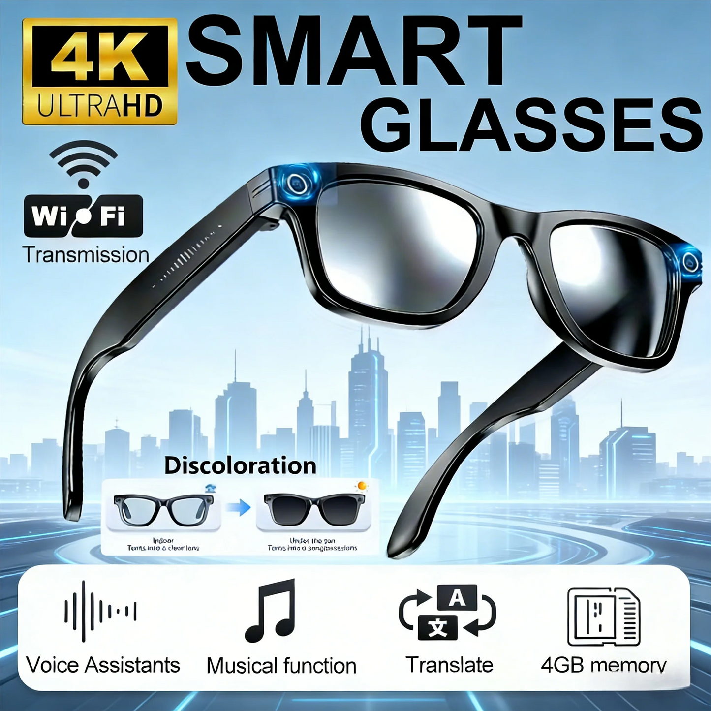 Giinova AI Smart Video Glasses With 8MP Camera And 1080P