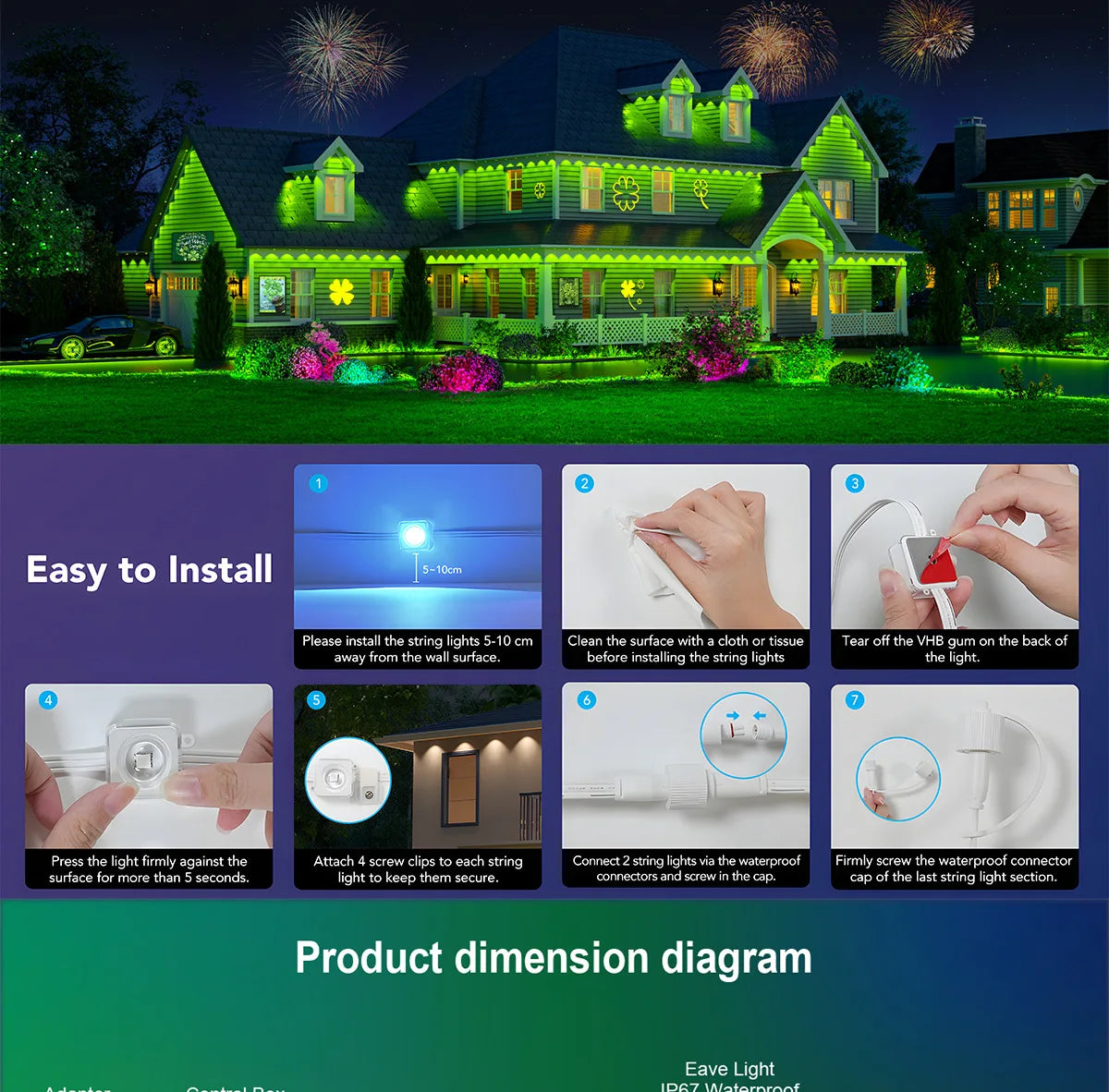 MIMIRGB Outdoor Eaves Lights LED String With App Control
