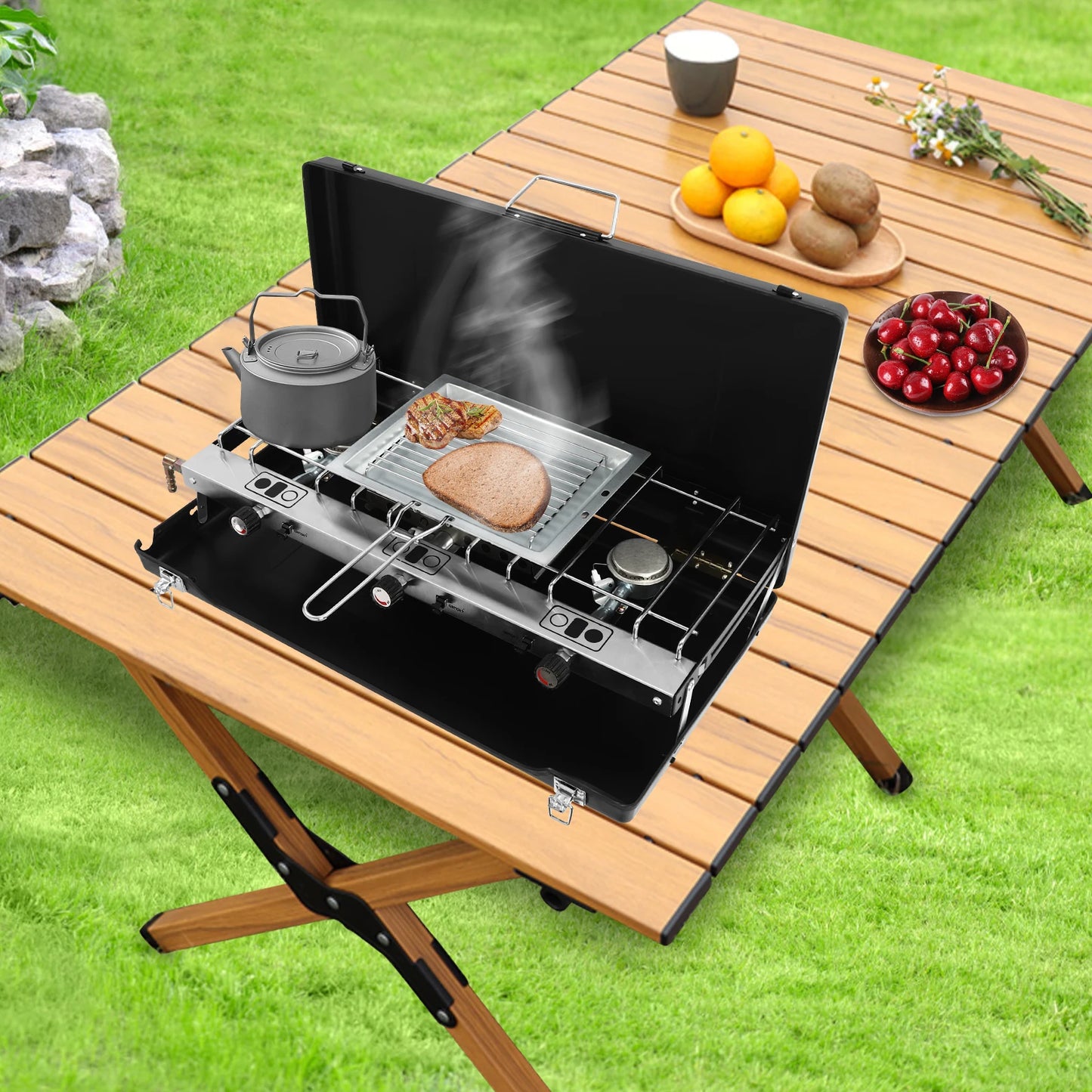 Portable Gas Camping Stove for Outdoor Cooking and Grilling