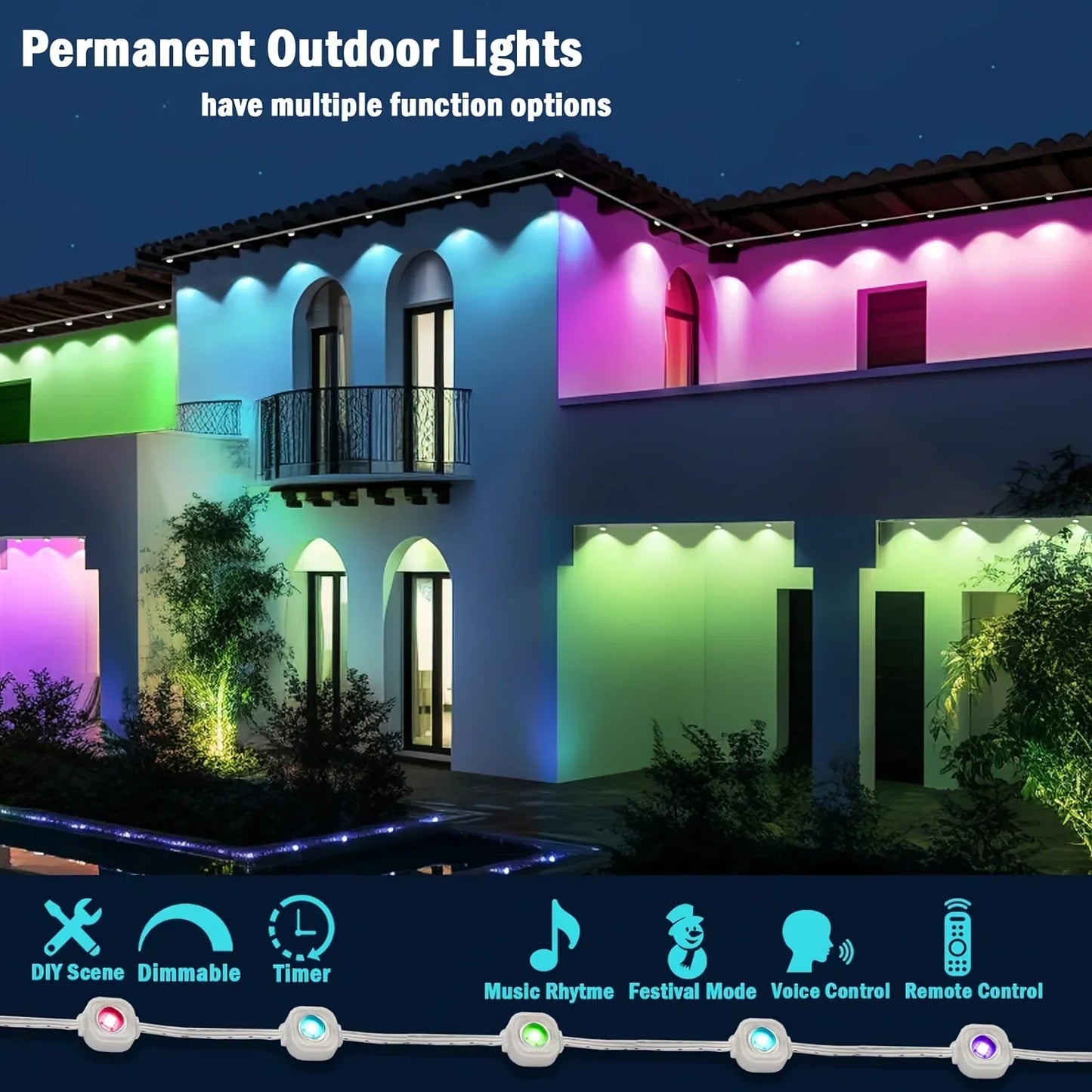 MIMIRGB Outdoor Eaves Lights LED String With App Control