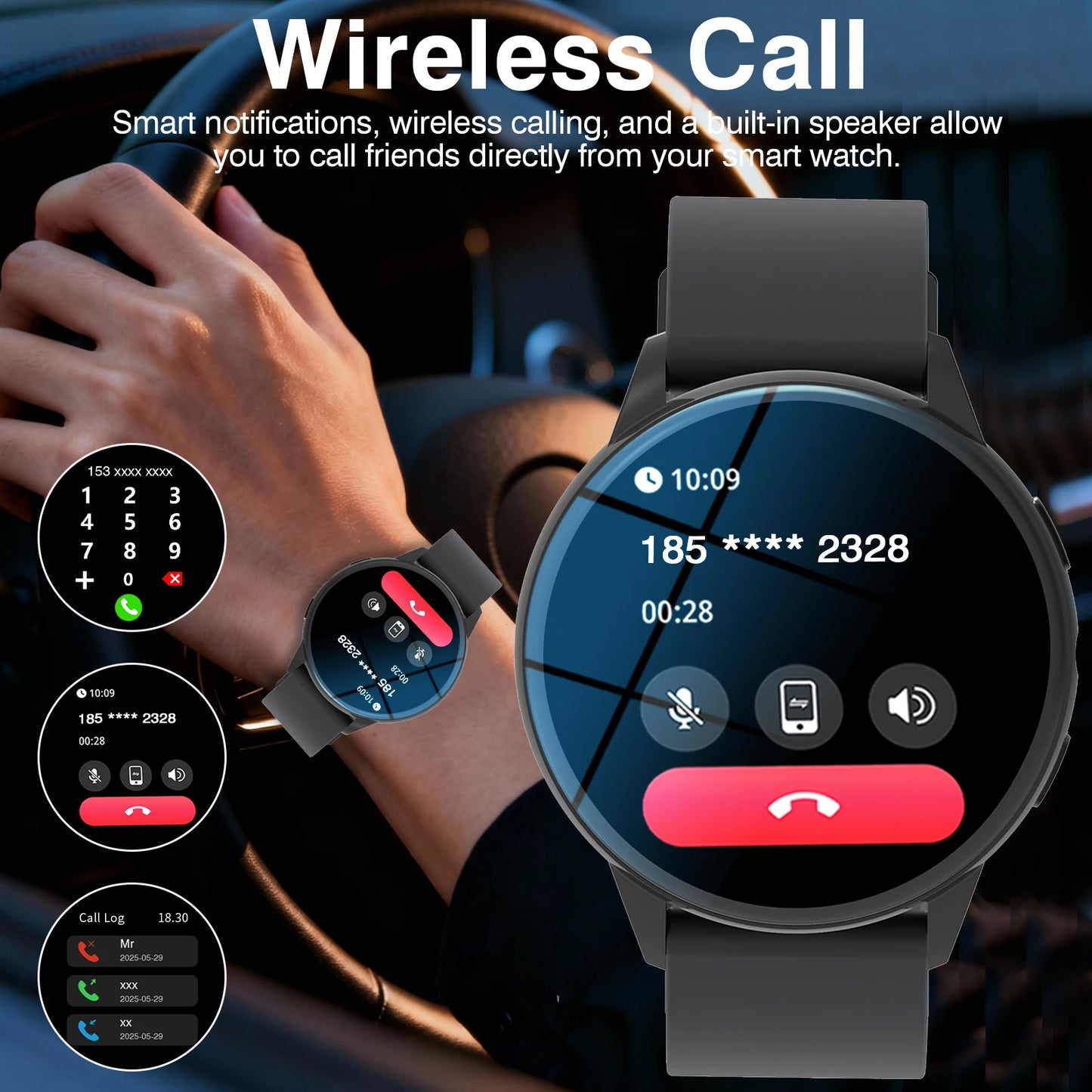 Odelettevcy Smartwatch Men Bluetooth Calling Fitness Tracker Heart Rate Monitor