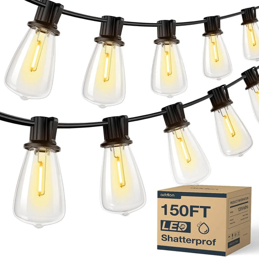 MIMIRGB 150Ft LED Outdoor String Lights Dimmable Waterproof Patio