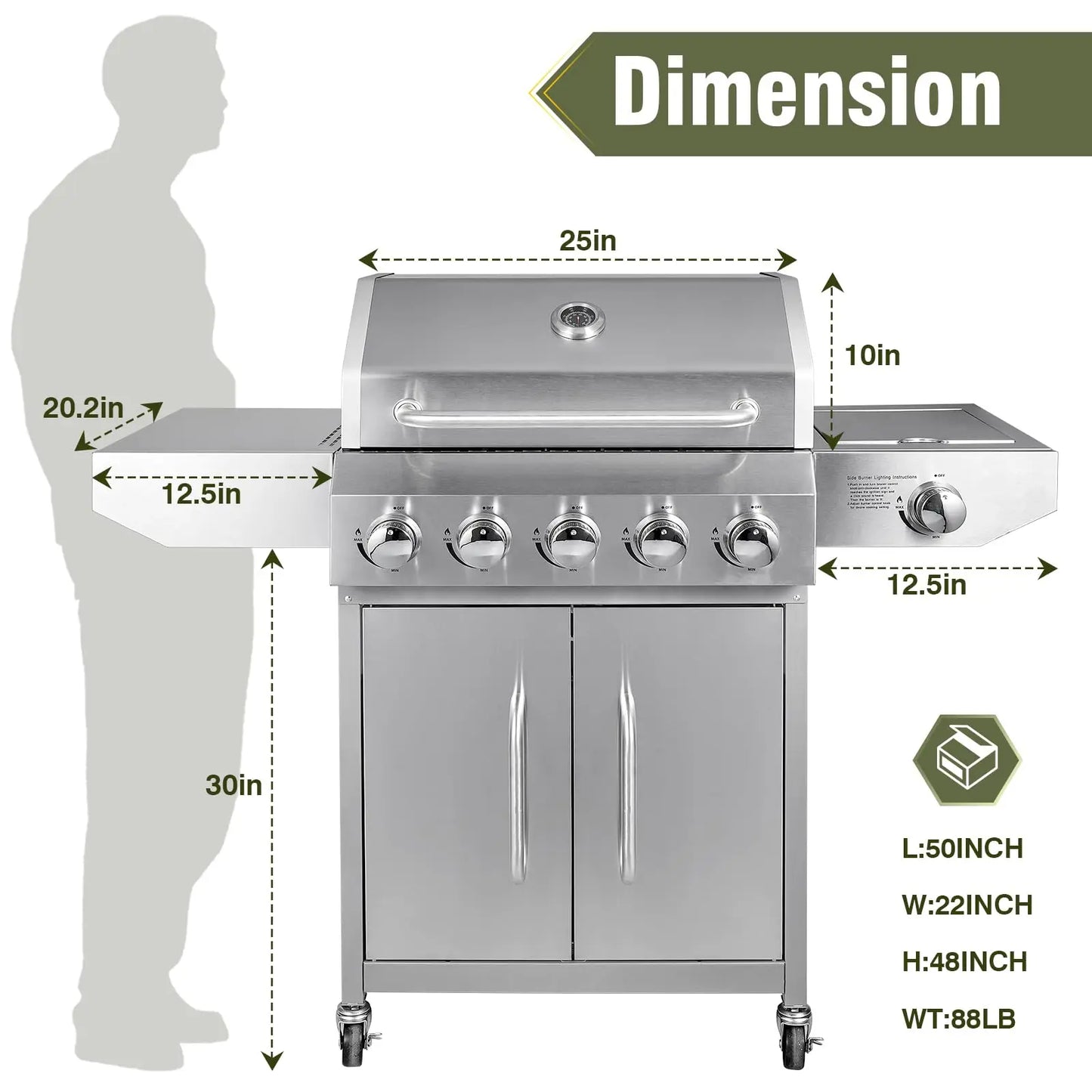BestFire 68000 BTU 5 Burner Propane Grill Stainless Steel Grates