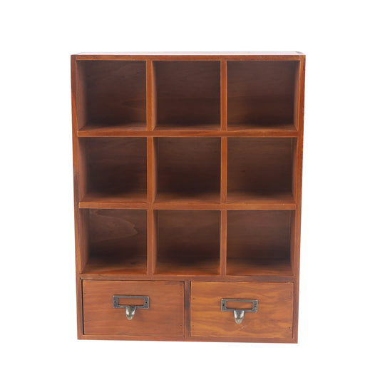 Retro Wooden Figurine Display Cabinet With Drawers And Wall Mount