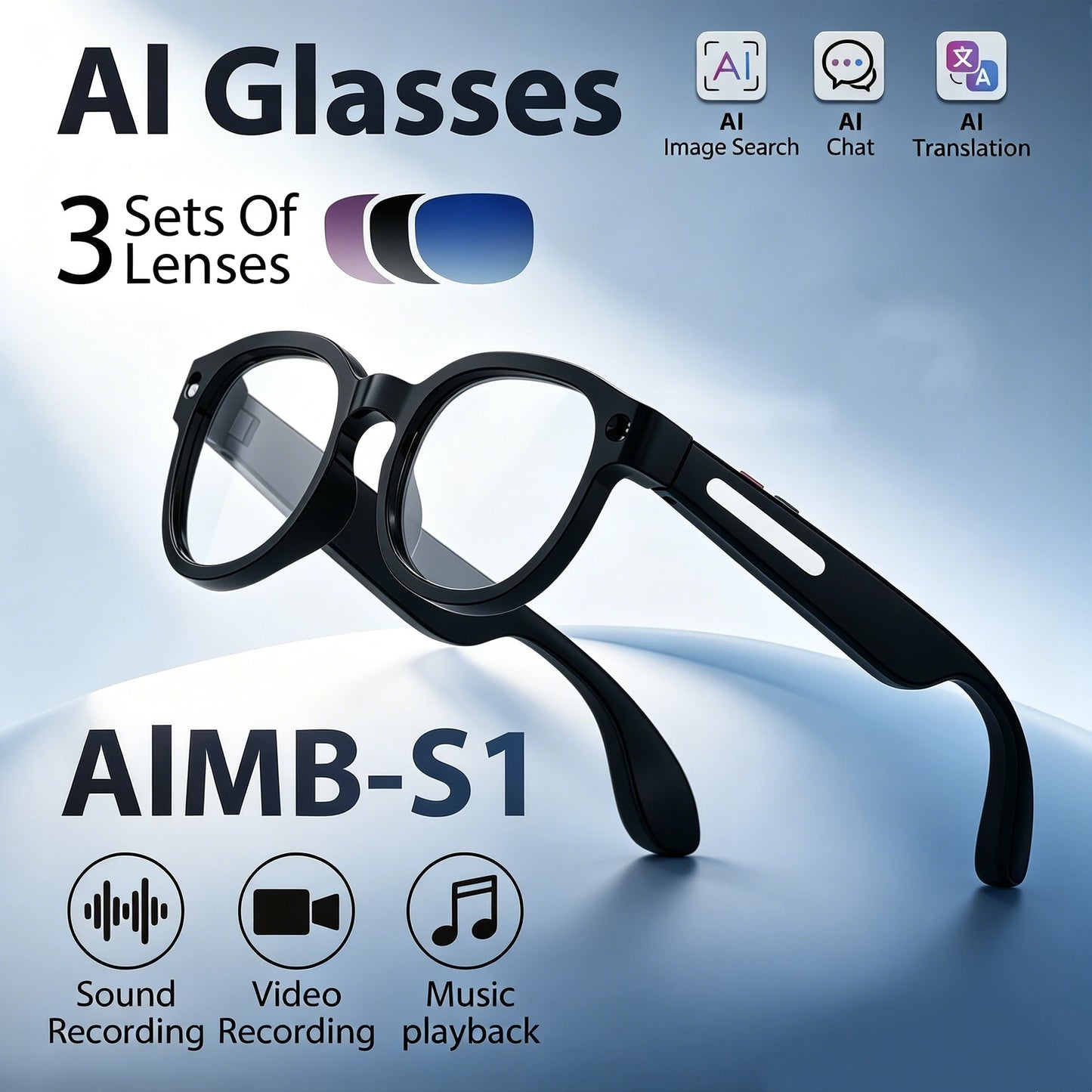 AI Glasses With Dual Cameras Video Wireless Long Battery Life S1