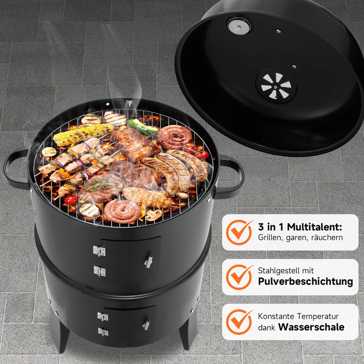 3 In 1 Smoked Grill Vertical Portable Smoker For Camping