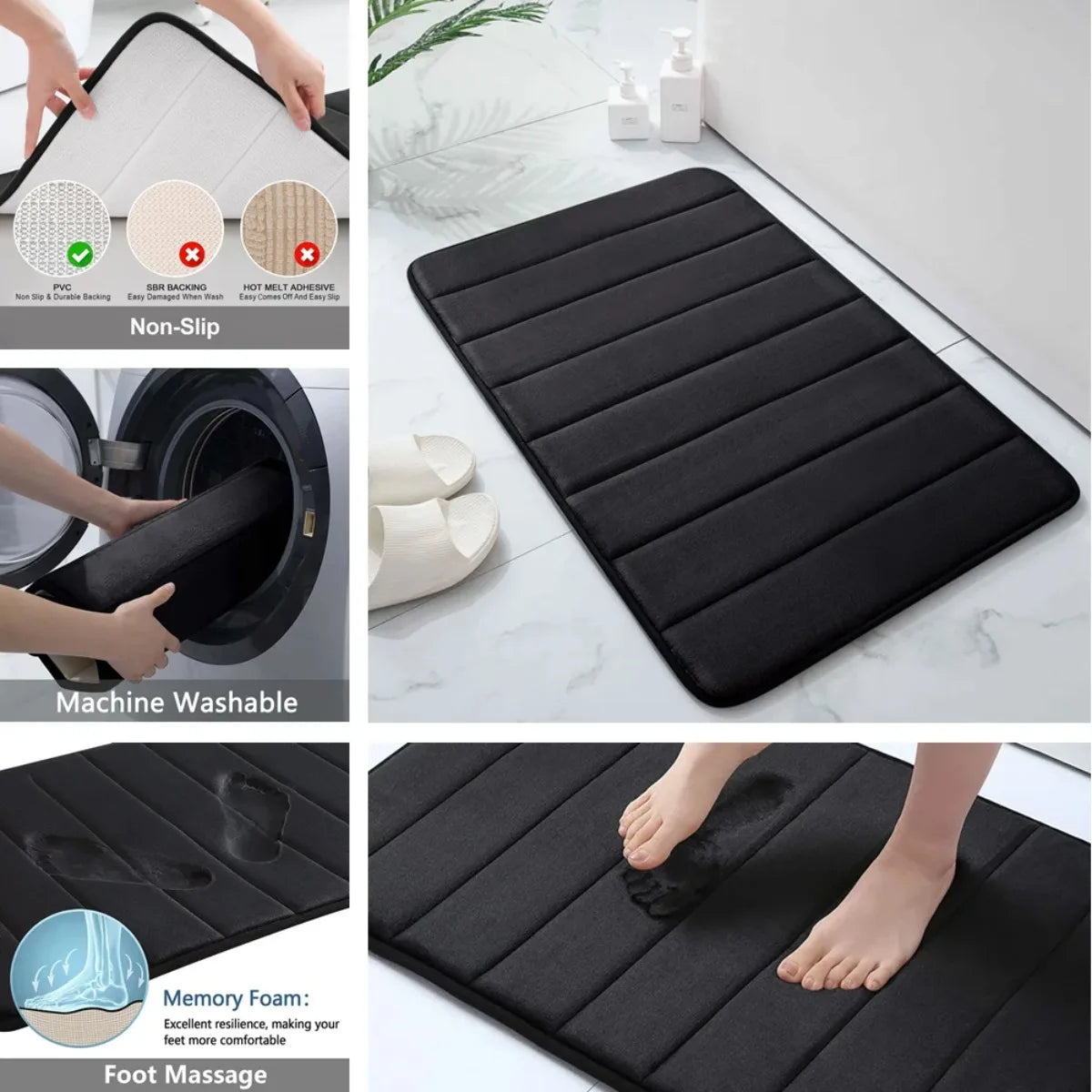 Diamri Non Slip Bath Mat Coral Fleece Cotton Super Absorbent