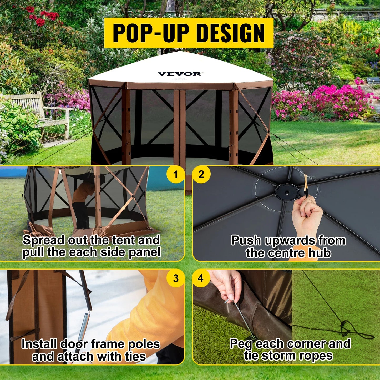 SucceBuy Pop Up Camping Gazebo Canopy Shelter For Outdoor Shade