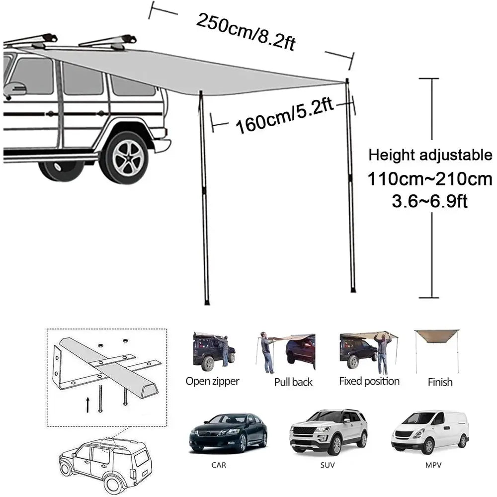 Vehicle Roof Rack Pullout Tent Sun Shade UV50 Plus SUV