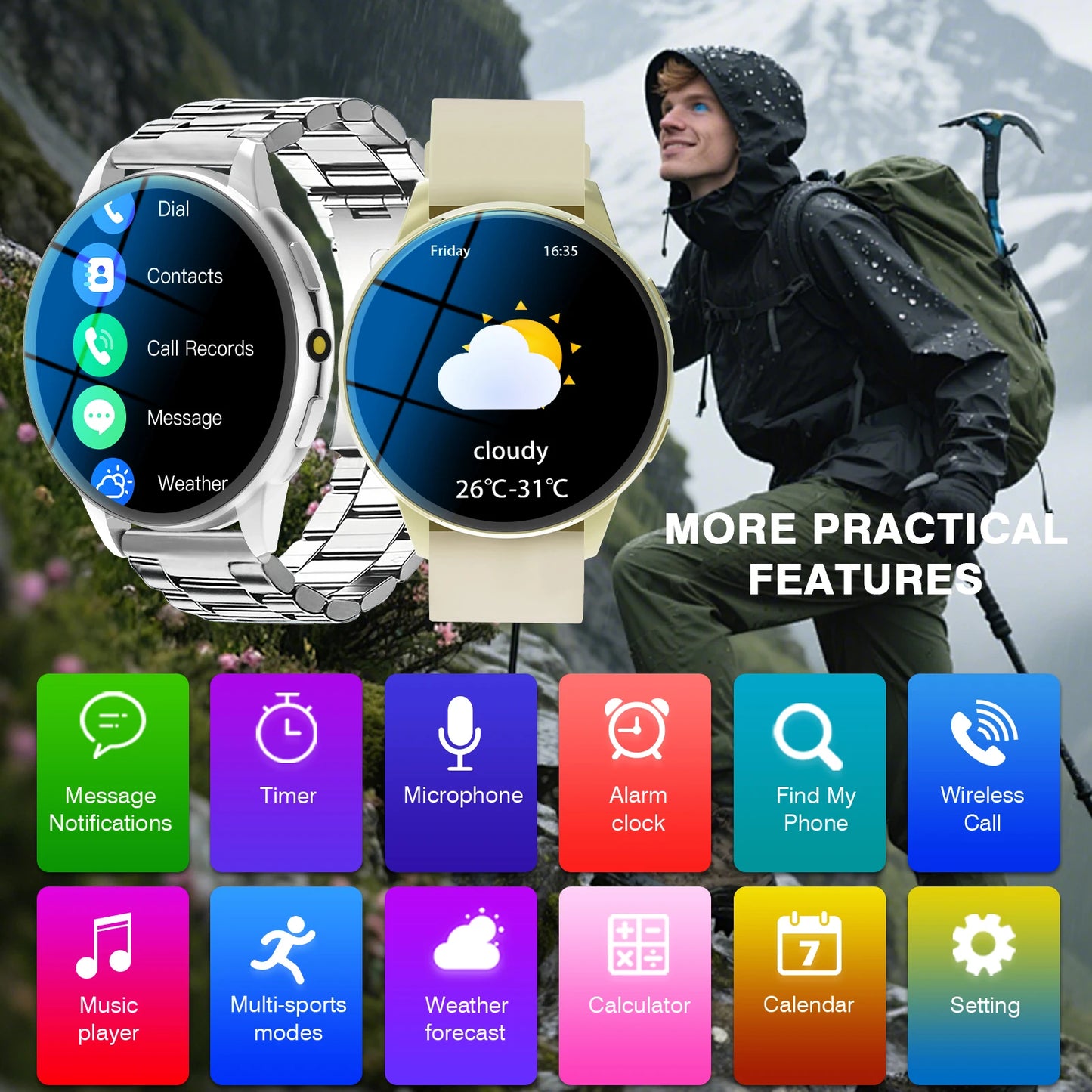 Odelettevcy Smartwatch Men Bluetooth Calling Fitness Tracker Heart Rate Monitor