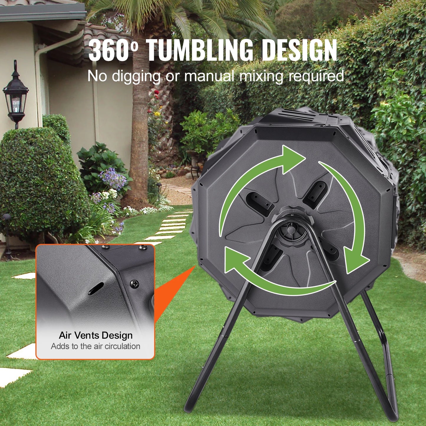 Dual Chamber Tumbling Composter BPA Free for Garden and Kitchen Waste