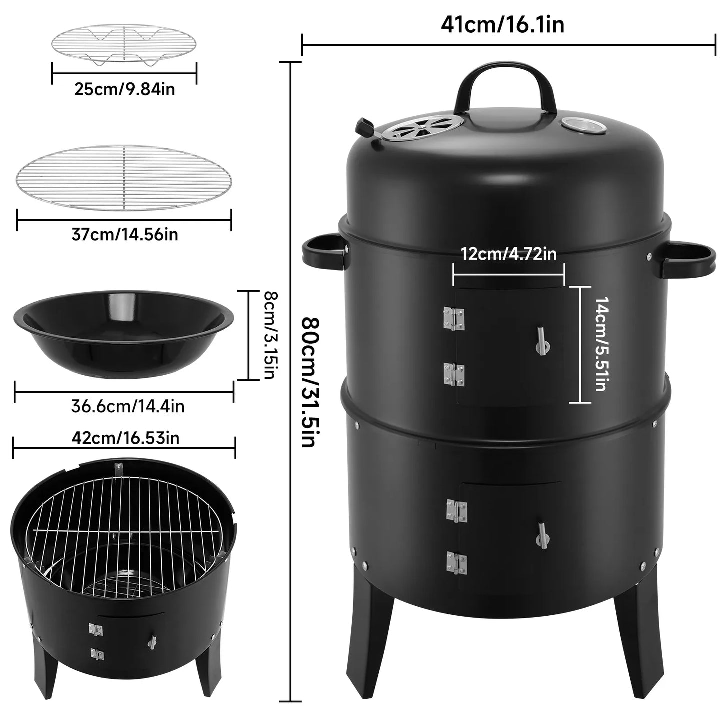 3 In 1 Smoked Grill Vertical Portable Smoker For Camping
