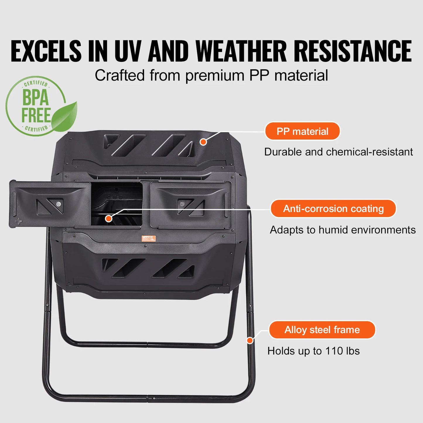 Dual Chamber Tumbling Composter BPA Free for Garden and Kitchen Waste